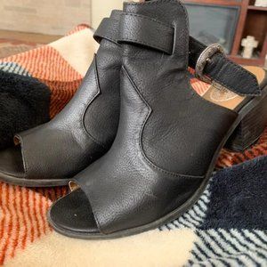 Open Toe Black Women's Leather Bootie